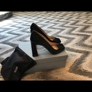 Prada size 38 black patent open toe heels